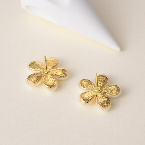 Multicolor Women's Jewelry Faux Pearl Decor Flower Design Stud Earrings - Picture 2 of 5